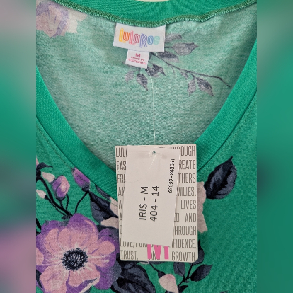 Lularoe Iris Floral Green Women's Top, Medium - Picture 3 of 6